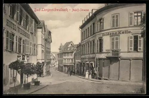 AK Bad Langenschwalbach, Adolf-Strasse mit Hotel Weidenhof