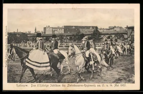AK Rathenow, Reiter zum 175-jährigen Jubiläum des Zietenhusaren-Regiments im Mai 1905