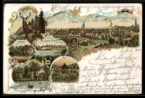 Lithographie Biesenthal, Forsthaus Liepnitz, Seeschloss, Uetzdorf