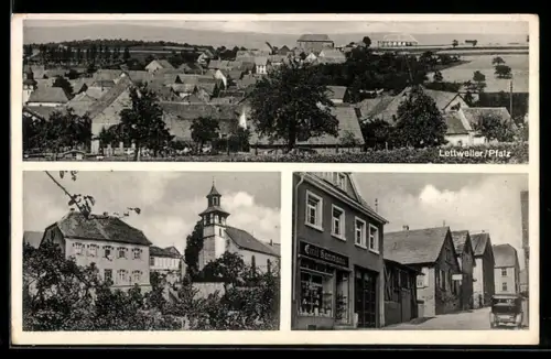 AK Lettweiler /Pfalz, Totalansicht, Kirche und Geschäft von Emil Hartmann