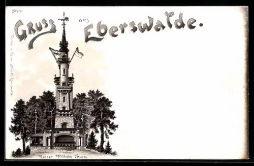 Lithographie Eberswalde, Partie vor dem Kaiser Wilhelm Thurm