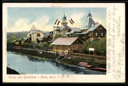 Lithographie Grünheide i. Mark., Kaiser Villen mit Hafen