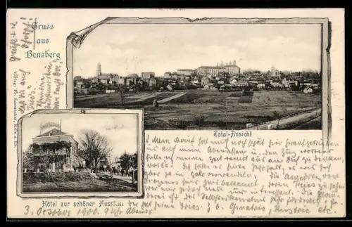 AK Bensberg, Totalansicht und Hotel zur schönen Aussicht