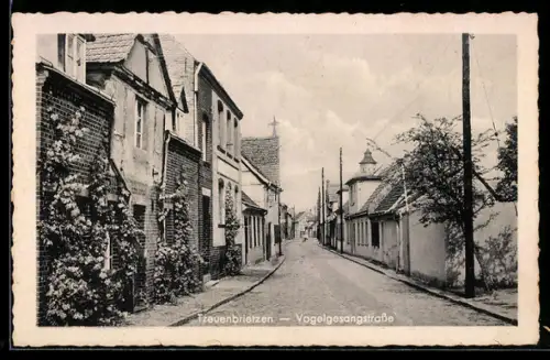 AK Treuenbrietzen, Partie in der Vogelgesangstrasse mit Blick zur Kirche
