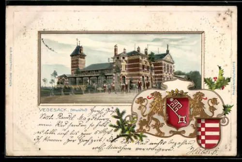 Passepartout-Lithographie Vegesack, Gasthaus Strandlust, Wappen