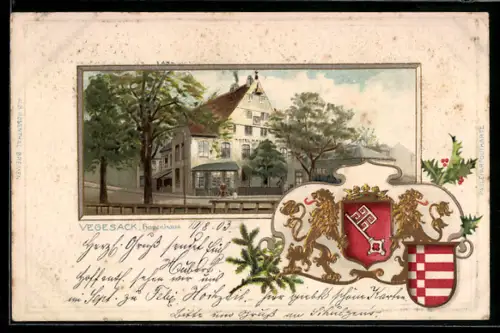 Lithographie Vegesack, Hotel Havenhaus und Wappen