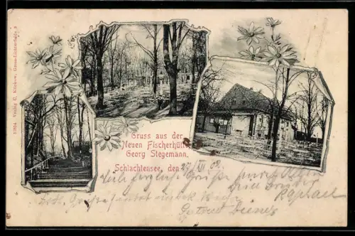 AK Berlin-Schlachtensee, Gasthaus Neue Fischerhütte G. Stegemann, mit Gartenpartien