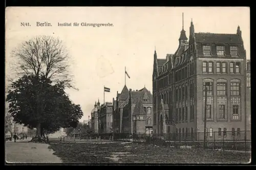 AK Berlin-Wedding, Institut für Gärungsgewerbe mit Nachbargebäuden u. Strasse