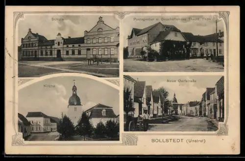 AK Bollstedt /Unstrut, Postagentur u. Geschäftshaus T. Thon, Neue Dorfstrasse, Schule