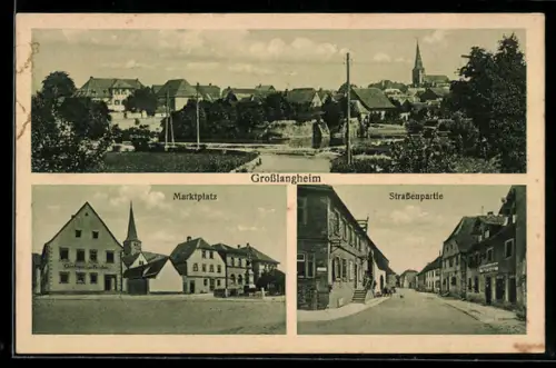 AK Grosslangheim, Gasthaus zum Hirschen am Marktplatz, Strassenpartie