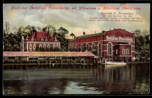 AK Berlin, Gasthaus Seeschloss Pichelsberge am Stössensee und Döberitzer Heerstrasse