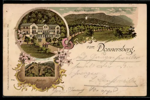 Lithographie Donnersberg, Gasthaus Villa Donnersberg, Moltkefels