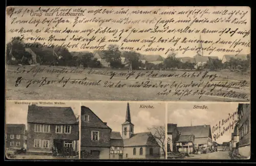 AK Lötzbeuren, Handlung W. Müller, Strassenpartie, Ortspanorama