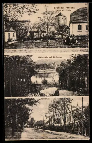 AK Prenden, Riesenstein, Strehlsee und Dorfstrasse