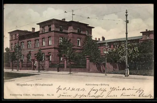 AK Magdeburg-Wilhelmstadt, Kahlenberg-Stiftung mit Strassenpartie