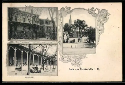 AK Blankenfelde / Mahlow, Heimstätte, Liegehalle, Kirche