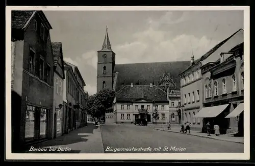 AK Bernau bei Berlin, Bürgermeisterstrasse mit St. Marien