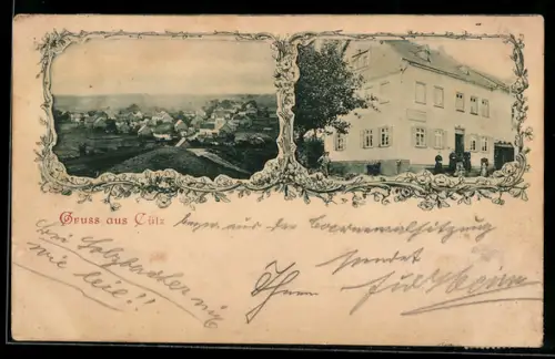AK Külz, Gasthaus, Ortsansicht vom Berghang aus