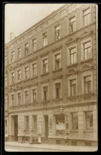 Foto-AK Leipzig, Getränkegeschäft von Carl Keysell in Rinckartstrasse 5, 1907