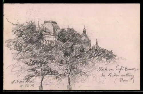 Künstler-AK Handgemalt: Berlin, Blick von Café Bauer die Linden entlang