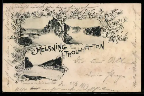 AK Trollhättan, Ortspartie, Brücke, Uferpartie