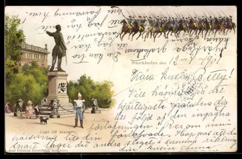 Lithographie Stockholm, Carl XII staty