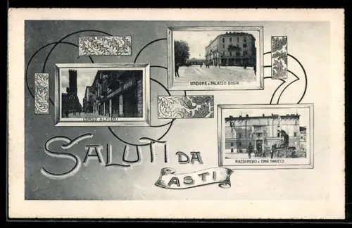 AK Asti, Stazione, Palazzo Bosia, Piazza Medici e Casa Taricco, Corso Alfieri