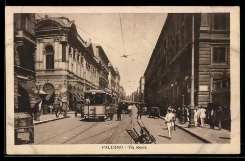 AK Palermo, Via Roma, Strassenbahn