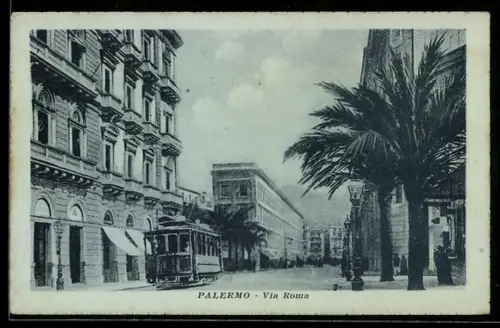 AK Palermo, Strassenbahn in der Via Roma