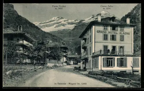 AK Alagna /Valsesia, Grand Hotel, E. Bioni propr., Punta Grober, Corno Faller