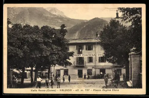 AK Valdieri /Valle Gesso, Piazza Regina Elena, Albergo Caccia, Ristorante