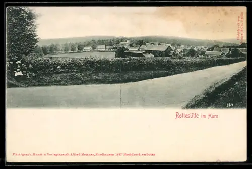 AK Rottesütte im Harz, Ortsansicht mit Strassenverlauf und Gebäuden