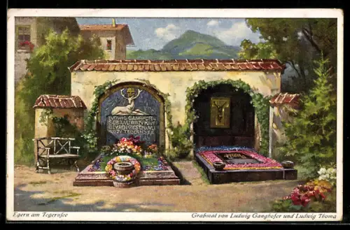 AK Egern am Tegernsee, Grabmal von Ludwig Ganghofer und Ludwig Thoma