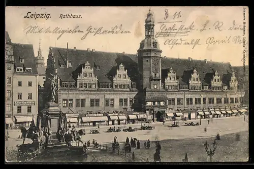 AK Leipzig, Rathaus, Marktplatz, Denkmal