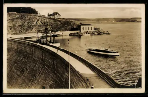 AK Bleilochsperre, Sperrmauer, Stausee, Ausflugsschiff