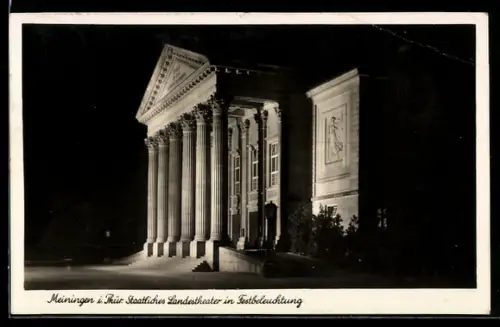 AK Meiningen i. Thür., Staatliches Landestheater Festbeleuchtung