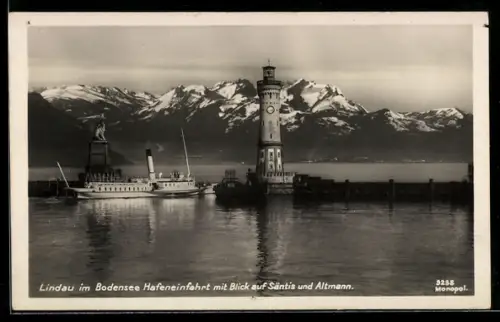 AK Lindau im Bodensee, Hafeneinfahrt, Säntis, Altmann