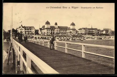 AK Binz a. Rügen, Strandpartie, Kurhaus, Seebrücke