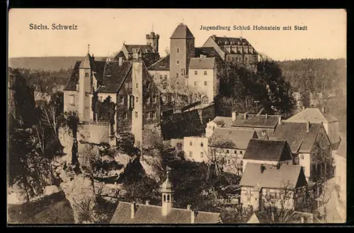AK Hohnstein /Sächs. Schweiz, Jugendburg Schloss Hohnstein mit Stadt