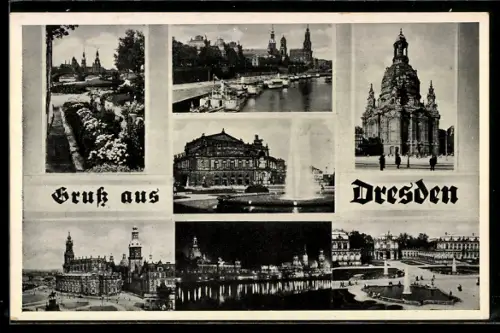 AK Dresden, Frauenkirche, Zwinger, Elbufer