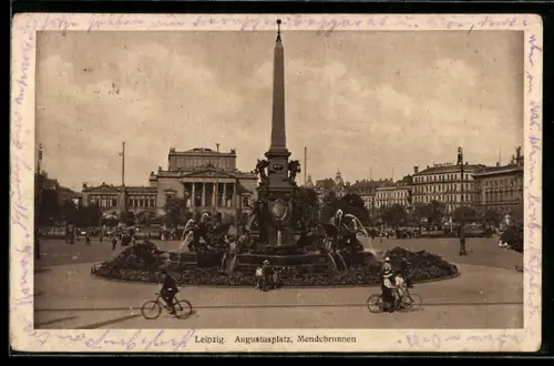 AK Leipzig, Augustusplatz, Mendebrunnen