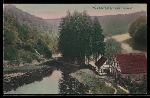 AK Radevormwald, Wiebachtal, Fachwerkhäuser, Flusslandschaft