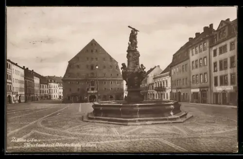 AK Zittau i. Sa., Marktplatz mit Herkulesbrunnen