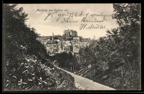 AK Marburg, Blick vom Kothweg auf Schloss und Stadt