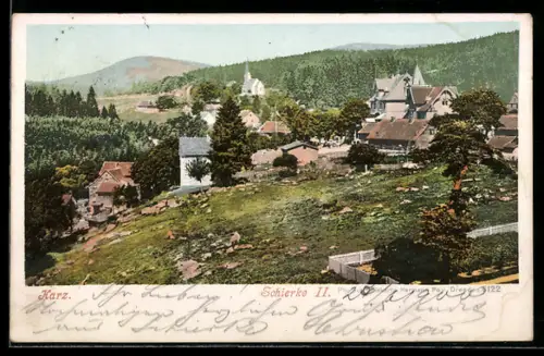 AK Schierke /Harz, Ortsansicht mit Kirche und umliegenden Gebäuden im Harz