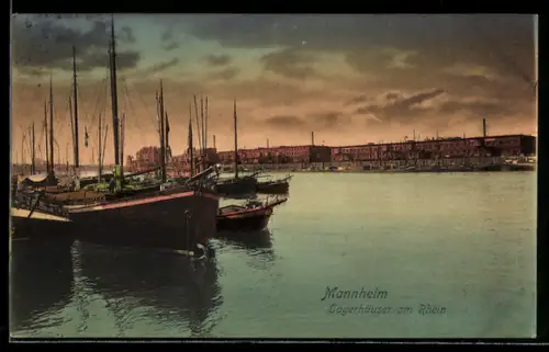 AK Mannheim, Lagerhäuser am Rhein