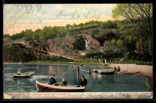 AK Halle a. S., Trothaer Felsen mit Denkmal