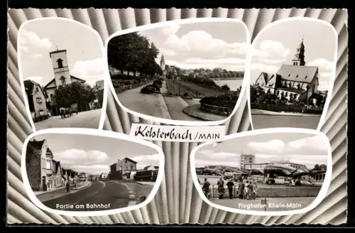 AK Kelsterbach /Main, Partie am Bahnhof, Flughafen Rhein-Main, Kirche