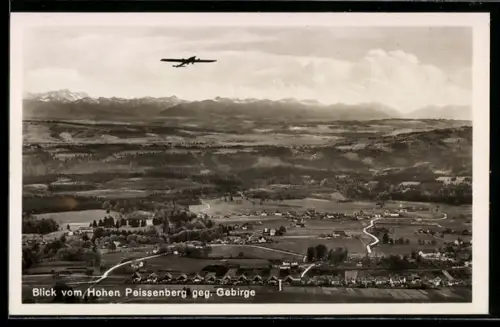 AK Hohenpeissenberg, Blick vom Hohen Peissenberg auf Gebirge und Flugzeug