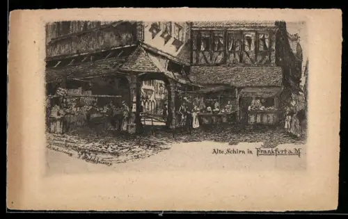 Künstler-AK Alt-Frankfurt, Alte Schirn, Marktszene